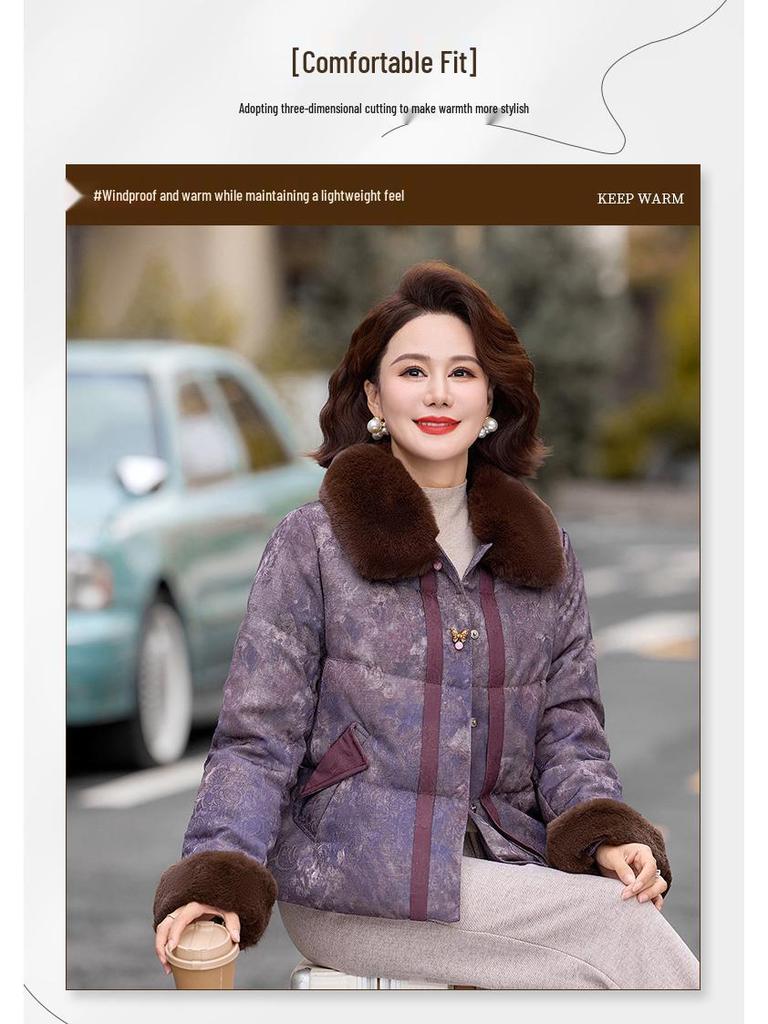 New Printed Cotton Jacket for Middle-Aged and Elderly Women - Short Style, Casual Wear, Padded Comfort, Ideal for 50+.