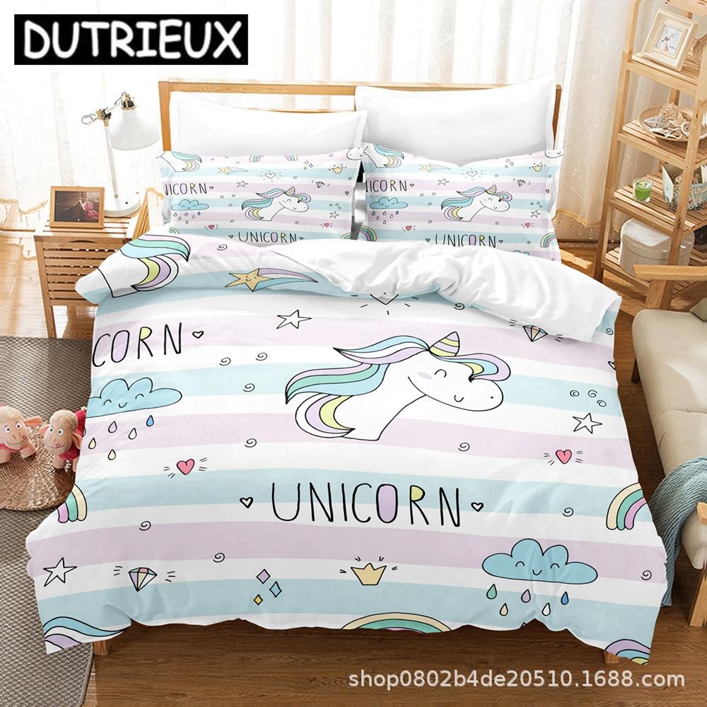 Cartoon Unicorn Bedding Set 3D Printed Colorful Rainbow Unicorn Queen King Twin Full For Girl Kids Home Textile Duvet Cover