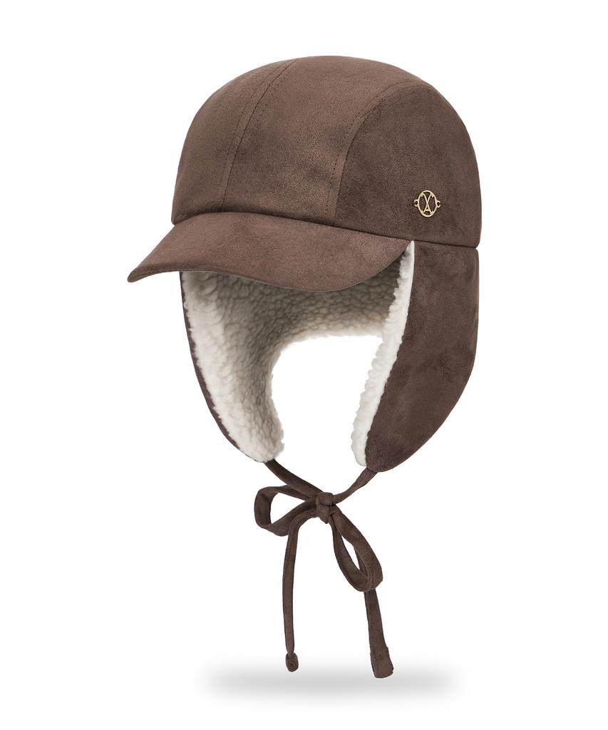 Bajal Va Curved Circle Logo Suede Flap Cap Dark Brown