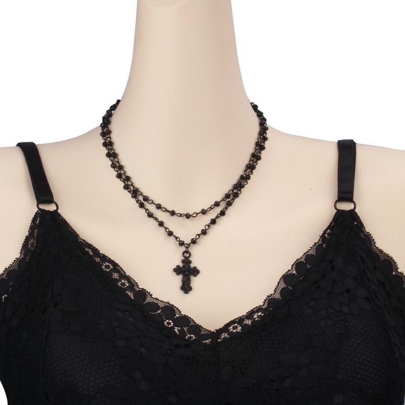 Geometric Multilayer Chain Necklace With Cross Pendant For Fashionable Unisex Wear