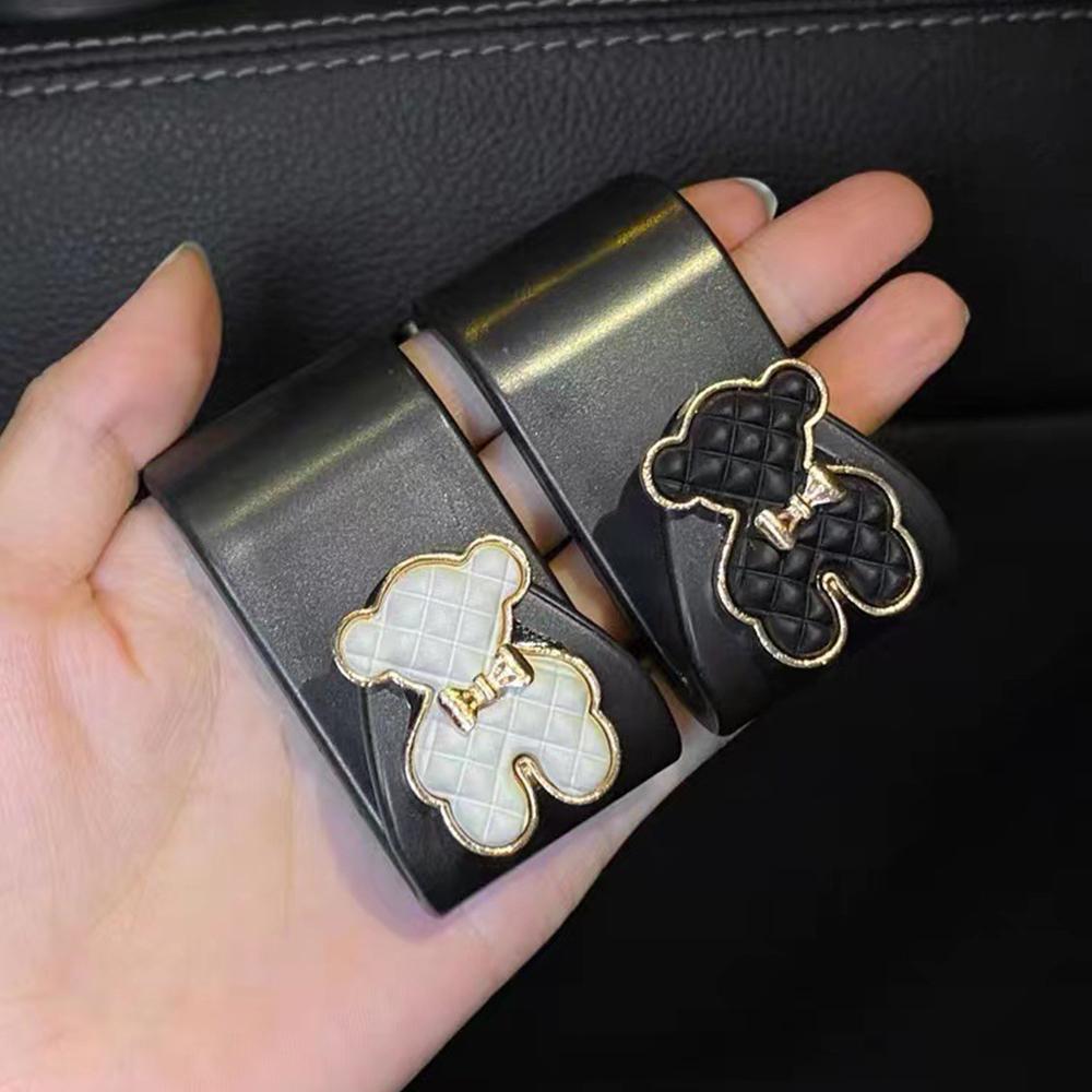 Car Seat Back Hooks Diamond Camellia Flowers Decor Cute Cartoon Bears Car Interior Storage Hook Handbag Hanging Holder