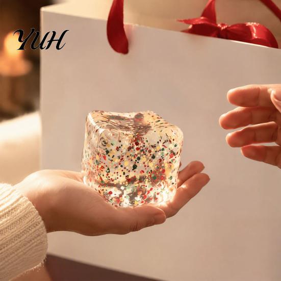 Ice Cube Squeeze Toy Christmas Toy, Confetti Filled Stress Relief Portable Toys Slow Rebound Clear for Anxiety Reduction Gadget