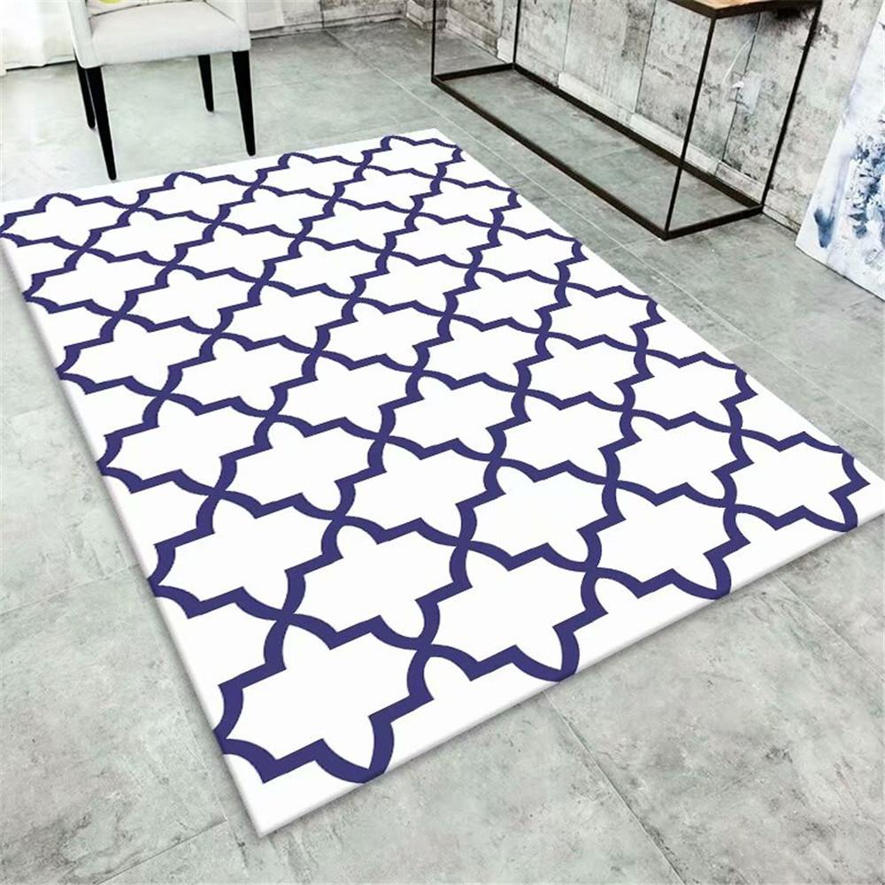 Nordic Style Living Room Area Rug Geometric Grids Bedroom Carpets Kitchen Mat Soft Flannel Non-Slip Bathroom Floor Mat Doormat