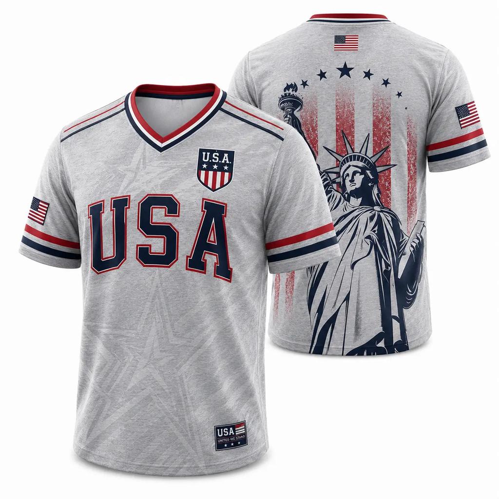 Camiseta Casual de Manga Corta para Hombre Estampado de Letras USA Cuello en V Corte Atlético Tejido Ligero Transpirable