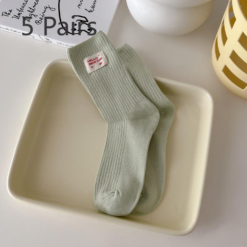 5 Pairs of Female Spring and Autumn Fashion New Vertical Thin Tube Stack Socks
