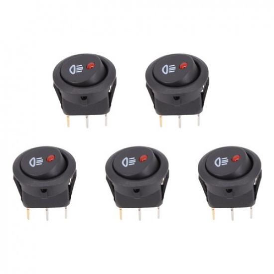 5Pcs Car On Off Rocker Switch Round 12V Red Led Fog Light Lamp Symbol Car Truck