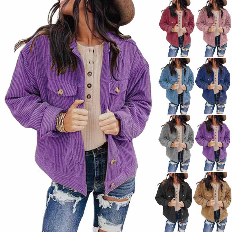 2026 New Women's Corduroy Shirt Jacket Cardigan, Solid Color Button Front Open Coat for Autumn Winter Casual Wear S-3XL