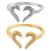 Women Ring Adjustable Open Heart Shape Finger Ring with Cubic Zirconia Semi-Inlaid Design Formal Wear Jewelry Gift