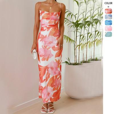 Women's Summer Printed Sleeveless Vest Suspender Top Sexy Slim Fit Hip Wrap Dress Summer Women