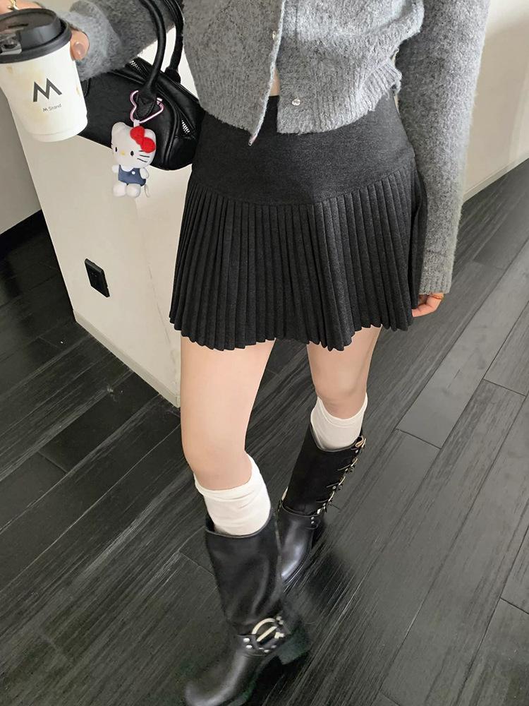 High-Waisted Woolen Pleated A-Line Mini Skirt - Women's Autumn/Winter 2025