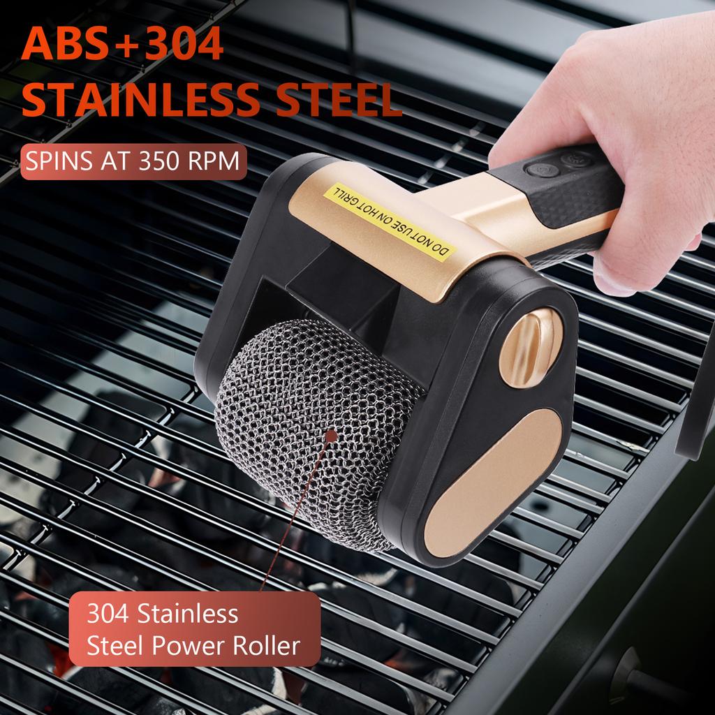 Electric Grill Cleaner Rechargeable Cordless Grill Cleaning Scrub Brush Stainless Steel Roller Grill Cleaning Tools For Outdoor