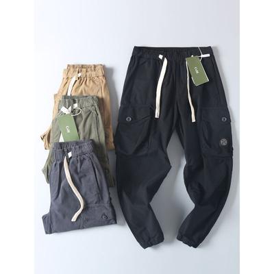 Export Fashion Cattle Goods Pure Cotton Washed Stretch Cargo Pants Men's Spring & Fall Retro Handsome Multi-Pocket Ankle Banded Slacks