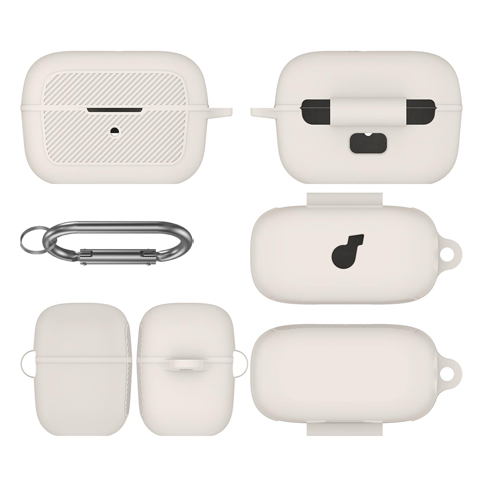 

Silicone Case Soft Flexible Scratch Resistant Wireless Earbuds Protective Shell with Carabiner for Anker Soundcore C50i бежевий