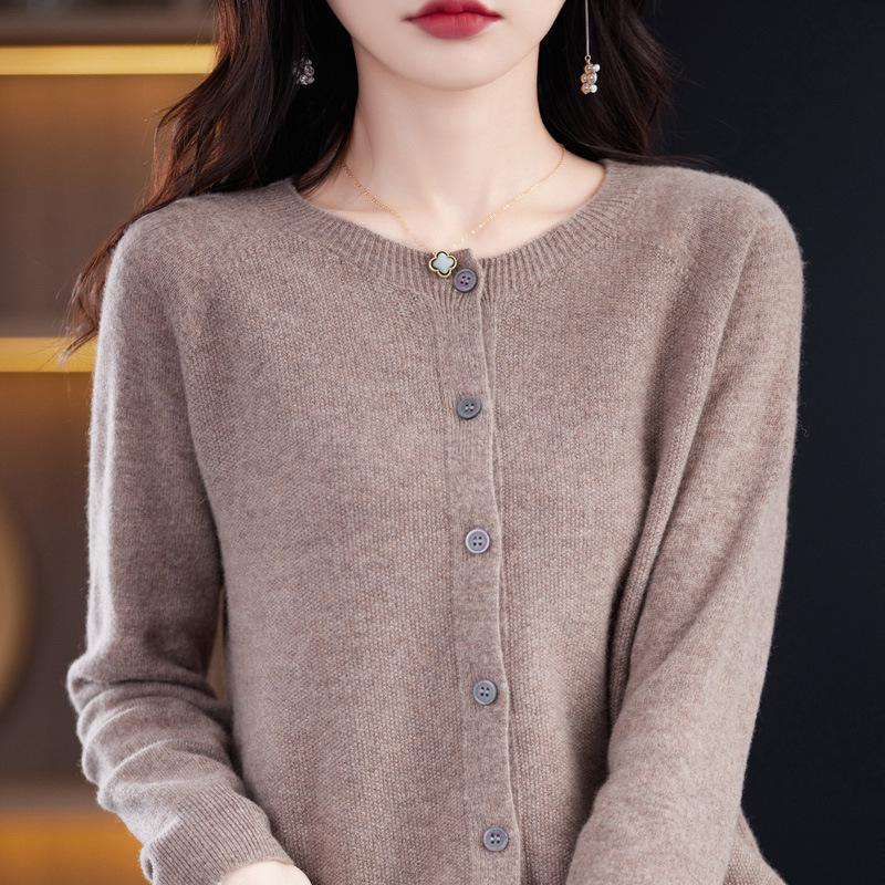 Damen S Rundhals Gestrickter Cardigan Langarm Herbst Oberbekleidung