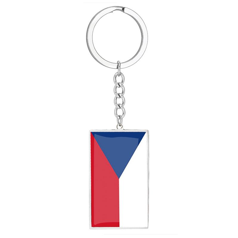 Stainless Steel Epoxy Canada Australia Flag Keychains Rectangle National Flag Pendant Car Key Chain