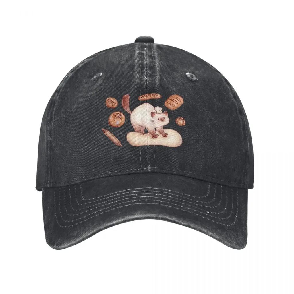 Bakery cat kneading bread Baseball Cap Streetwear Ball Cap Golf luxury caps Womens Beach Unisexs