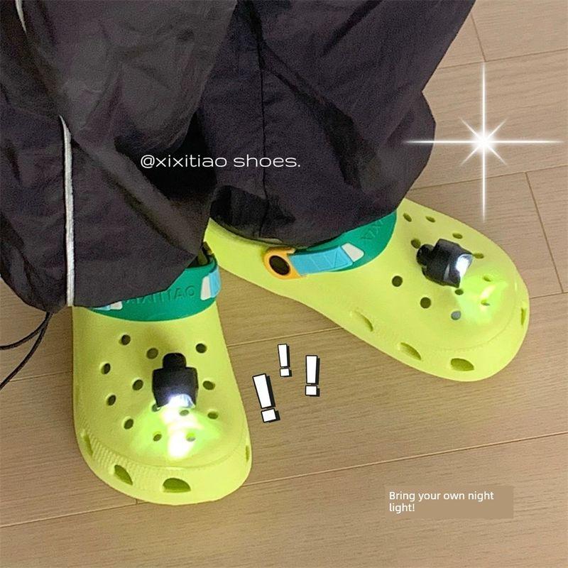 

Тонкая полоска Крутой светящийся Маленький ночник Цветная полоска Обувь с отверстиями Малыш Мальчик и Девочка Летняя мода Все сочетающиеся Сандалии для пар Fluorescent Green 38-39