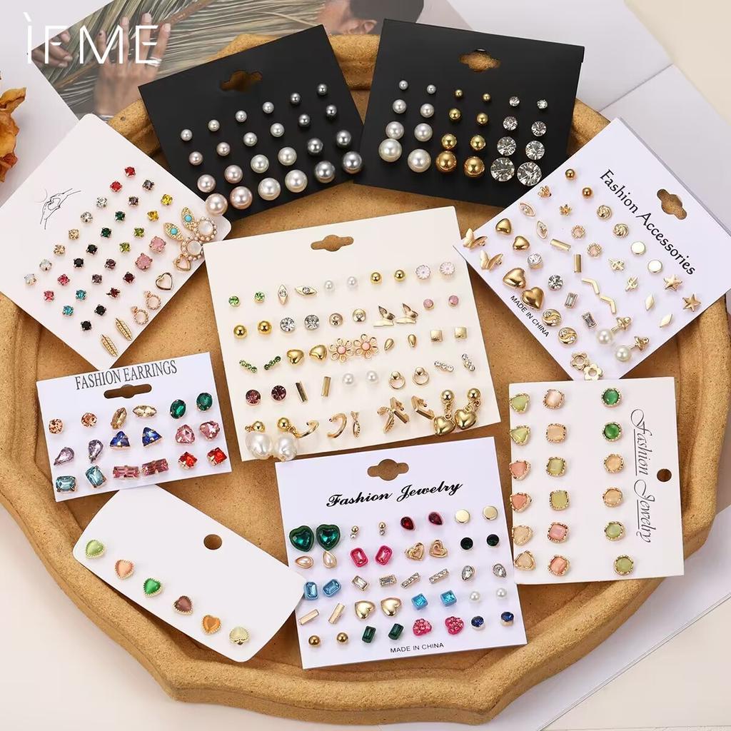 iF ME Zestaw kolczyków z cyrkonii w stylu vintage, geometryczne metalowe koraliki do uszu dla kobiet i dziewcząt, 2024, modne prezenty jubilerskie