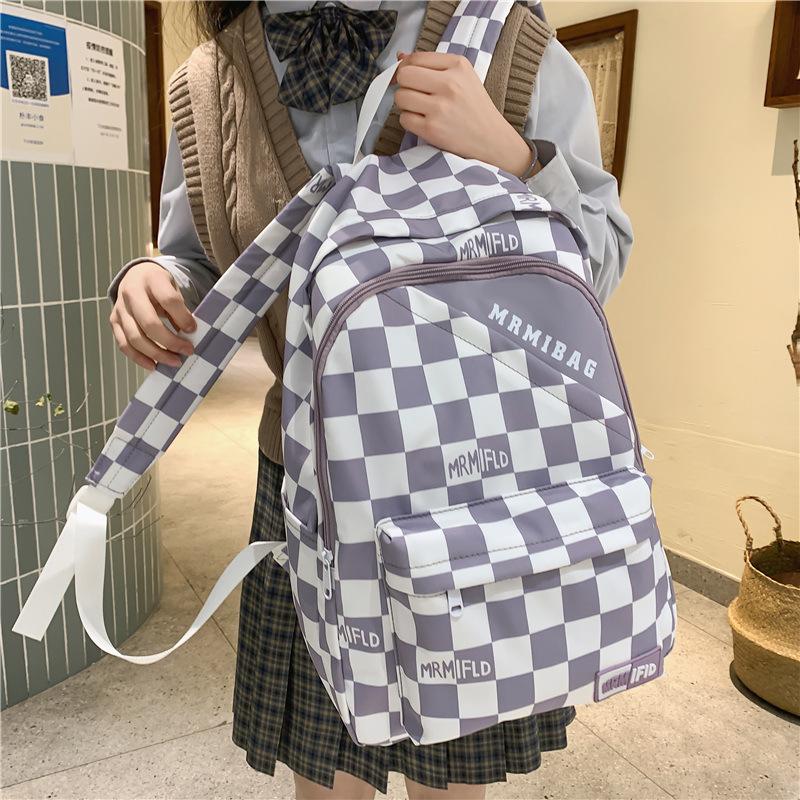 Student Backpack Women's Fashion Checkerboard Japanese Campus Backpack Large Capacity Waterproof Schoolbag Trend