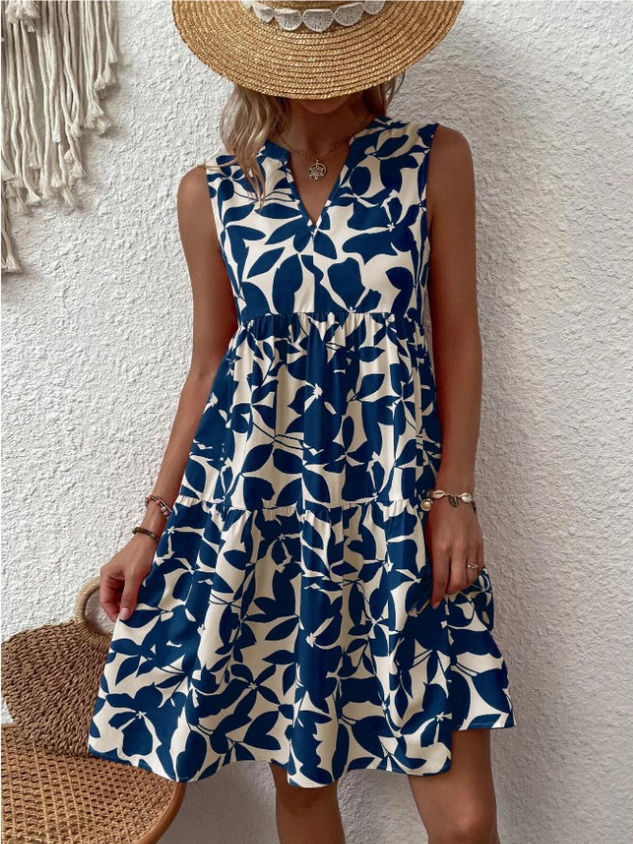 

Women s Boho V-Neck Loose Waist Dress Casual Summer Party Dress XXXL синій