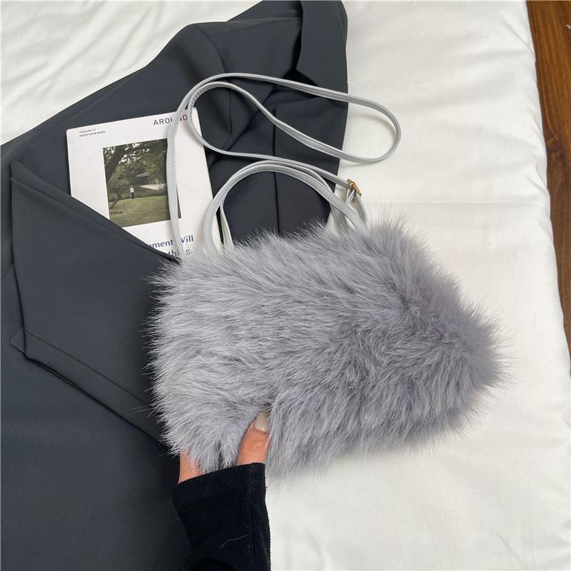 

Сумка Mao Mao женская сумка 2025 новая осень и зима высокая ценность нишевая супермягкая пушистая сумка-мессенджер на плечо плюшевая серый