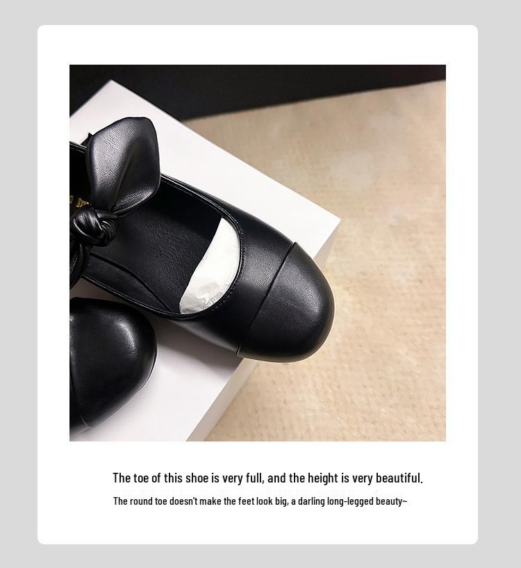 Cowhide 2025 Spring Bow Ballet Flats: Women's Genuine Leather Round Toe Mary Janes