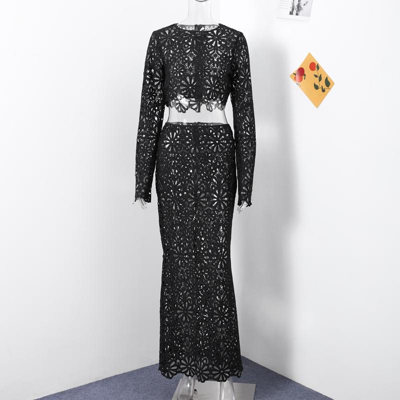 Hollow Out Se Through Tank Top Skjørt Dresser Dame Langermet Wave Cut Blonde Topper Hoftepakke Skjørt Dress Dame 2024 Damesett