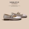 Gentle shallow mouth single shoes women's 2025 summer new models with skirts soft-soled beanie shoes French Mary Jane silver small leather shoes