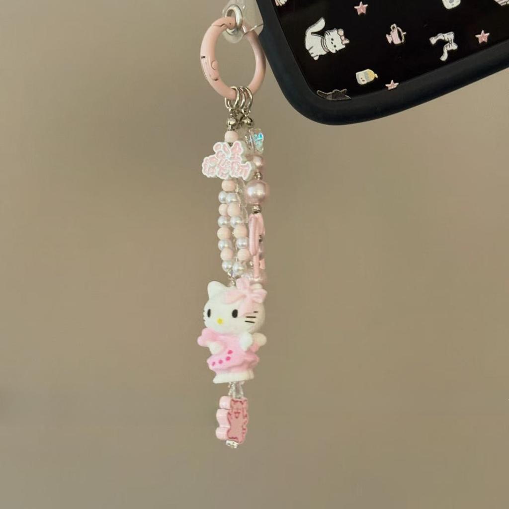 2025 The New Hot-selling Cute Cartoon Kt Cat Beaded Mobile Phone Pendant Fashion Pink Small and Exquisite Bag Pendant
