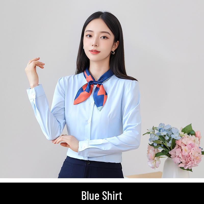 

Women s Blue Bowknot Autumn 2025 Professional Shirt for Beauty Salon or Hotel Receptionists L 100-105 lbs