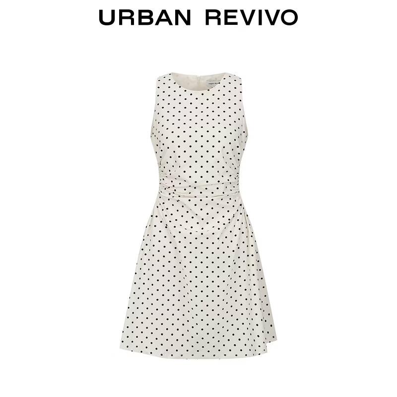 UR2026 Women's Polka Dot Pleated Sleeveless Dress