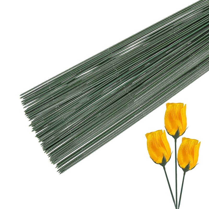 PATIKIL 15 Inch Floral Stem Wire, 100 Pcs Plastic Floral Wire Artificial Flower Rod for Flower Arrangements DIY Crafts Stem Wrapping, Green 10 Inch