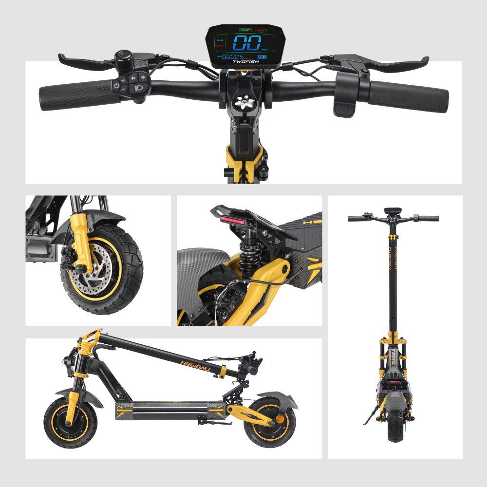 Monopattino Elettrico Pieghevole Twofish TW3 Pro Ruote da 11" con Sblocco NFC Motore da 2000W 52V 23Ah Freni a Doppio Disco Autonomia Massima 55 Km Carico Massimo 120 Kg