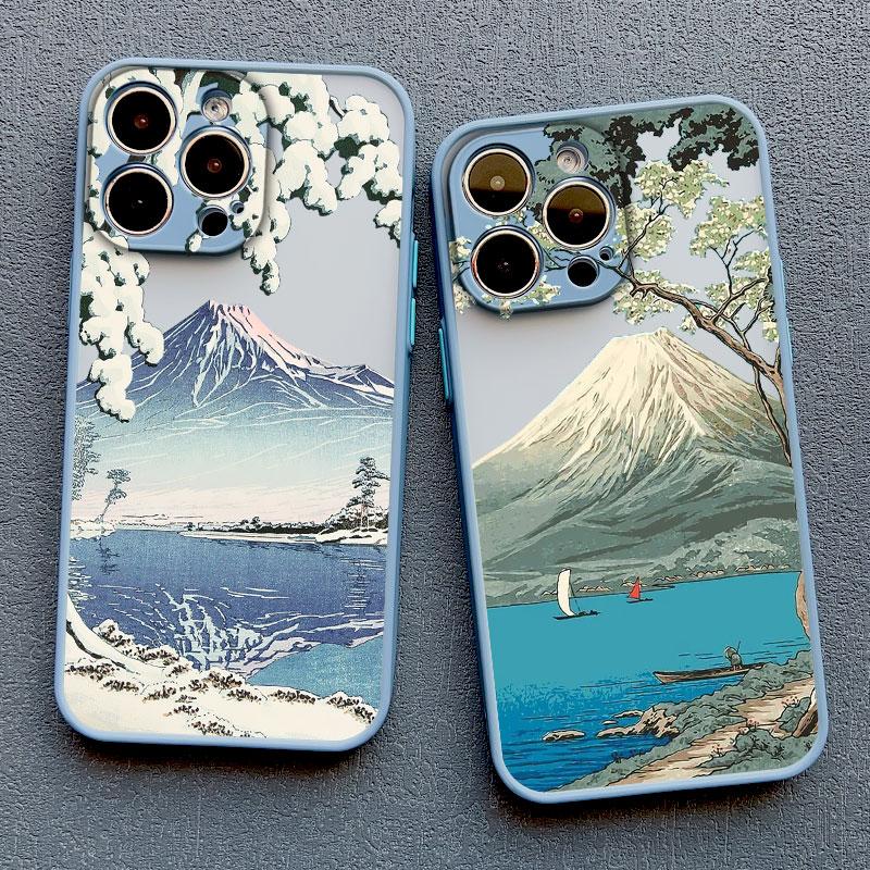 Cherry Japanese Phone Case for iPhone 16 15 14 13 12 11 Pro Max Mini SE 7 8 Plus XR XS X Mount Fuji Shockproof Back Cover Cases