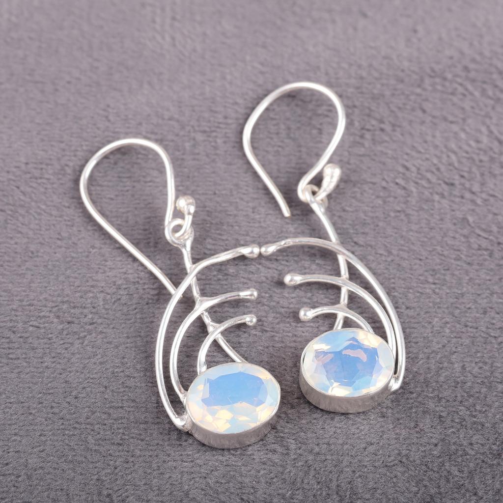 Milky Opal 925 Solid Sterling Silver Earrings, Handmade Gemstone Earrings Jewelry, Gifts For Wife Brand New Earrings