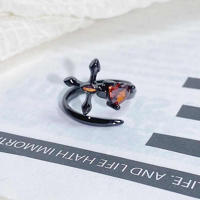 Dark Series Personality Trendy Cool Love Open Ring Irregular Inlaid Zircon Punk Retro High Sense Ring Woman