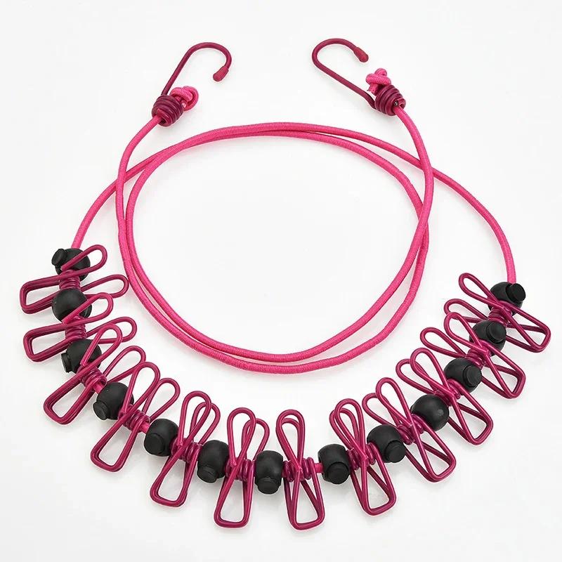 Portable Clothing Clothesline with 12 Clips, Retractable Laundry Dryer, Clothes Rope Drying Rack, Cloth Hanging Line for Outdoor