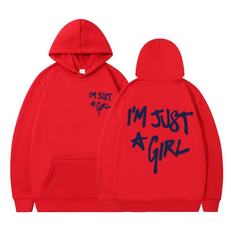 European Size Women's Casual Pocket Hoodie with 'I'm Just a Girl' Print for Autumn/Winter