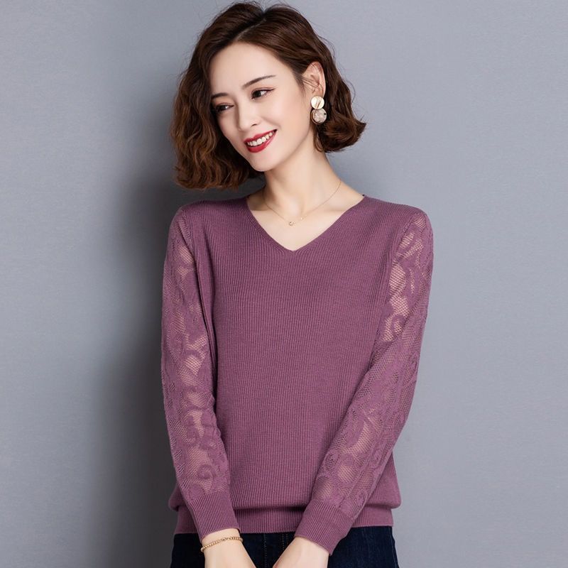 V-neck Sweater Spring and Autumn Women's Knitted Outerwear Top Thin Bottom Shirt