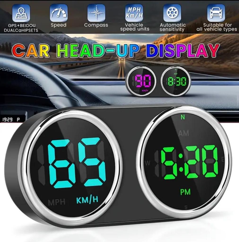 Carro Head-up GPS Velocímetro Digital Relógio de Tempo Alarme de Excesso de Velocidade GPS HUD KMH MPH Medidor de Velocidade 7 Cores Para Todos os Carros Plug and Play Acessórios para carro