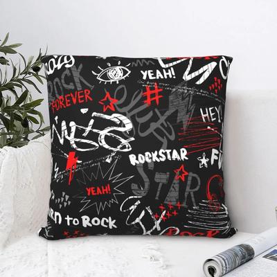Funda de Almohada Grunge Punk Palabras Estrella de Rock Poliéster Funda de Cojín Decoración Funda para Cojín de Tiro Dormitorio Cuadrado