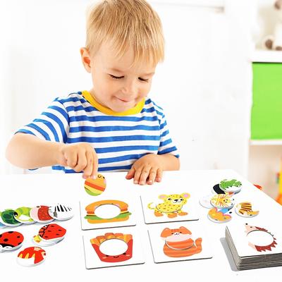 Montessori Early Education Toy Wooden Cartoon Animals Cognitive Puzzles Toy Memory Matching Game Fine Motor Toy Gifts for Kids