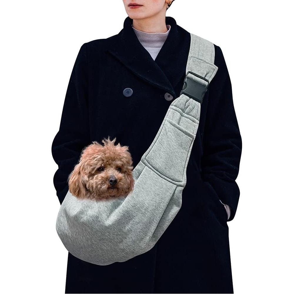 Pet Dog Hand Free Sling Carrier With Adjustable Strap For Traveling Outdoor Grey