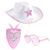 Feather Edge Letter Cowboy Hat Sequins Pink Western Rough Edge Cowboy Hat Glasses Square Towel Three-piece Set