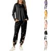 Women's Casual Round Neck Printed Sweatshirt and Jogger Pants Set with Chest Pocket