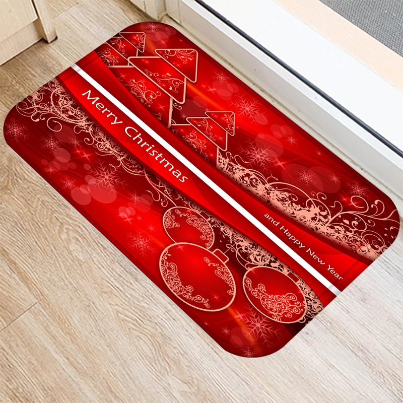 Merry Christmas and New Year Home Decoration Entrance Door Mat Bathroom Kitchen Non-Slip Floor Mat Living Room Hallway Carpet
