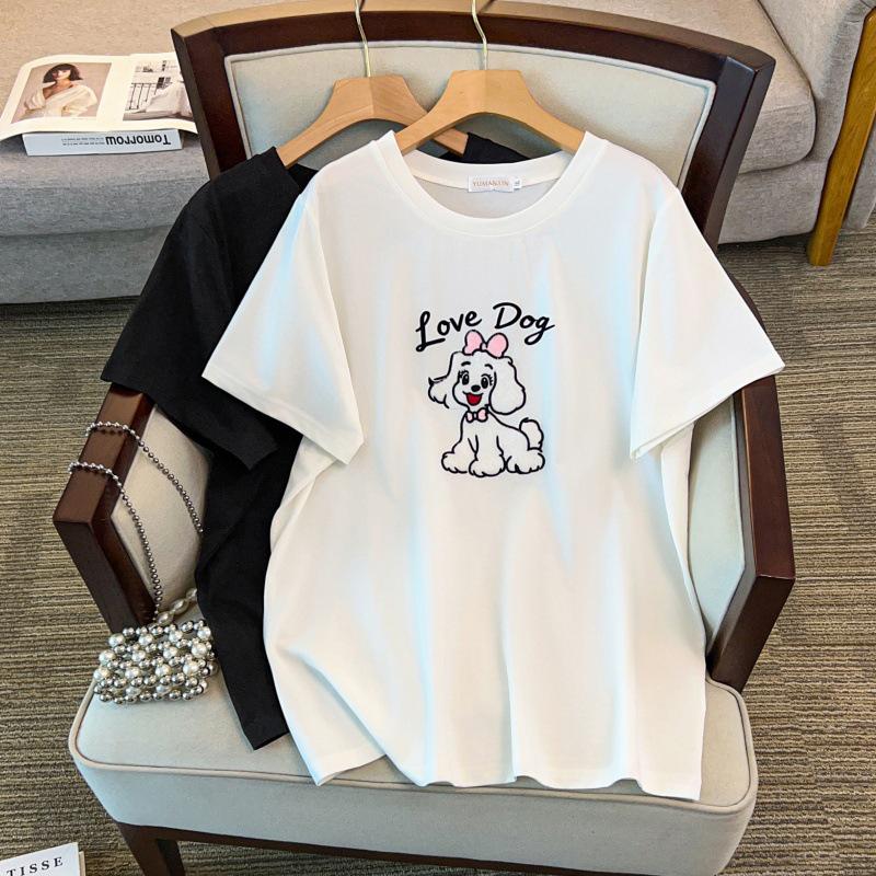 

Plus Size Slimming Loose Mid-Length Short-Sleeve T-Shirt for Women (200/300/350 jin) 1175 2XL чорний