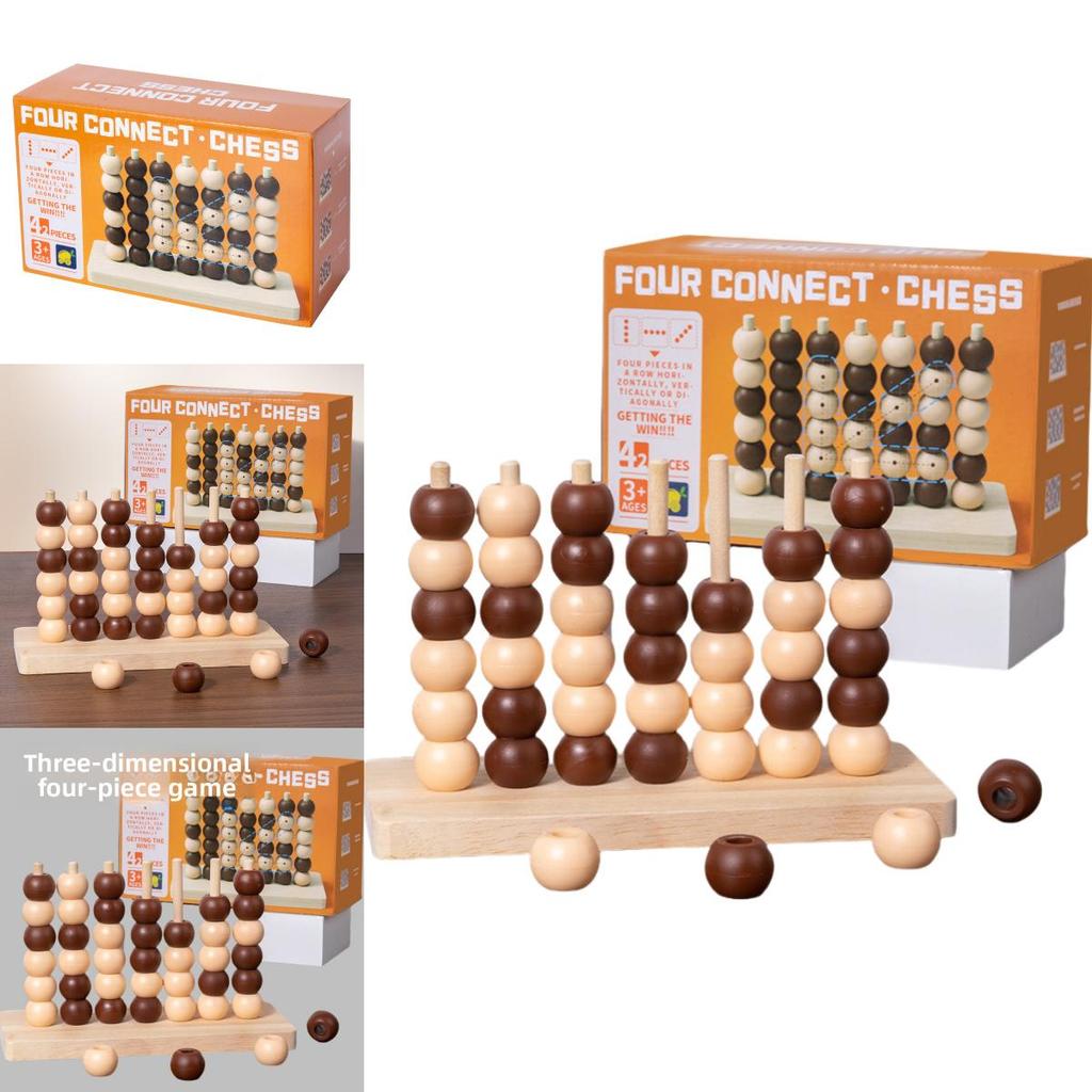 Wooden 3d Connect Four Puzzle Toy For Parentchild Interaction And Brain Development