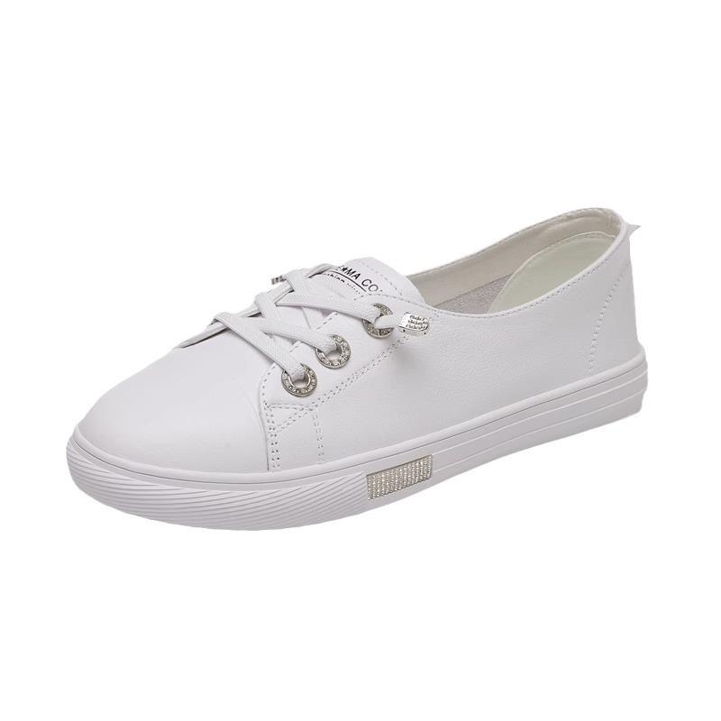 All cowhide shallow mouth white shoes women's new spring and summer versatile leather casual one-pedal flat-soled single shoes