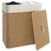 2 Section Laundry Basket with Lid, 100L Bamboo Laundry Hamper with Handles, Removable and Washable Liner, Brown